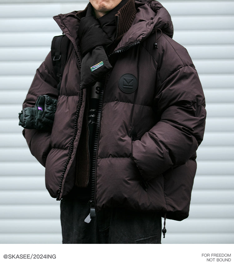Detachable Fake Two-Piece Wool Collar Puff Feel Down Jacket Men Winter Trendy Loose Thickened Plaid Pattern Coat Trendy