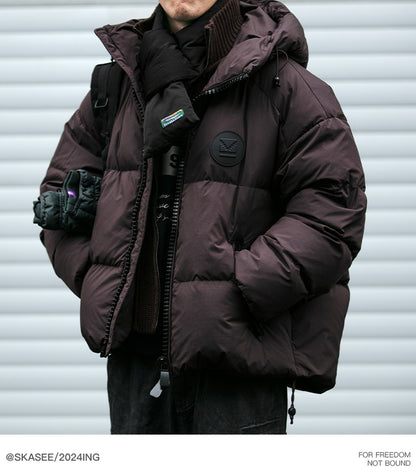 Men's Plaid Down Jacket - Detachable Wool Collar Thickened Warm Puff Coat