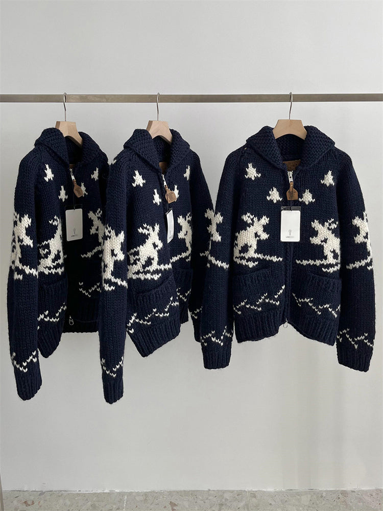 Handmade Wool Zipper Knit Sweater Coat