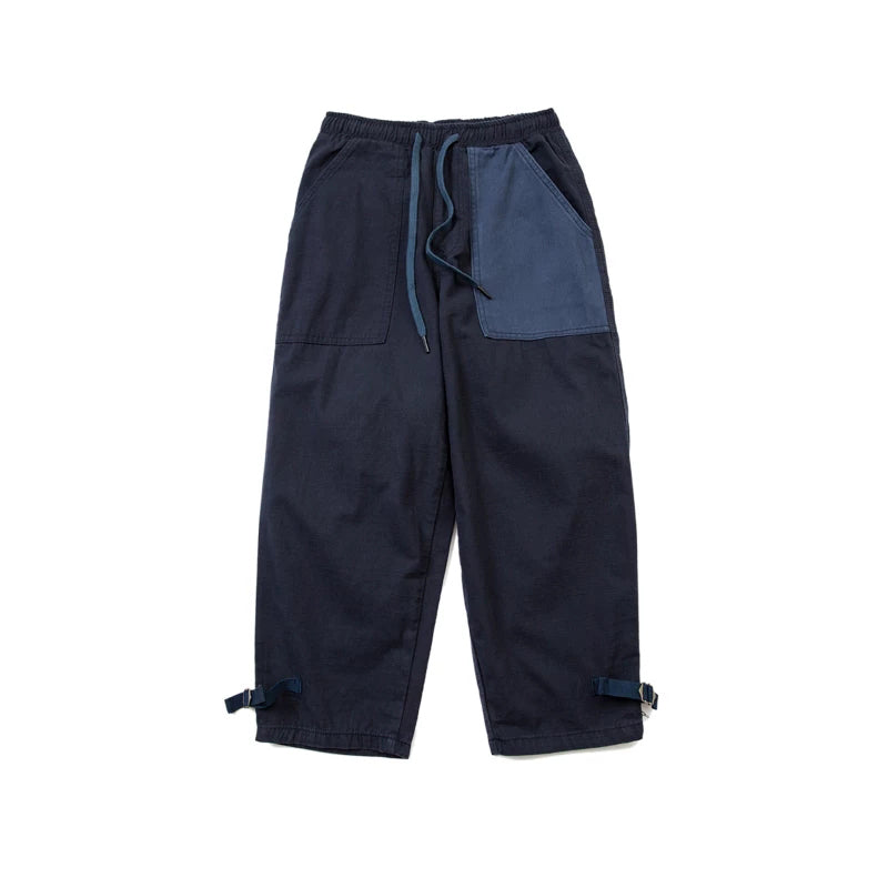 Japanese style men's clothing personality color block stitching elastic waist loose couple men and women slub cotton casual pants trend | Japanese vintage | yamalin clothes | Yamalinclothes