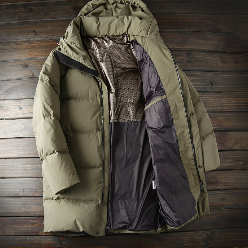 Men's Plus Size 800 Fill Power Mid-Length Down Jacket - Euro-American Style Hooded Thickened Cold-Resistant Warm Coat