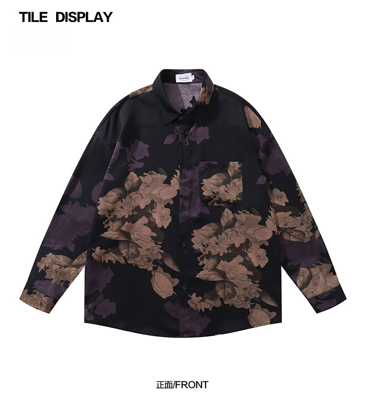 Thai Hawaiian Floral Full Print Long Sleeve Shirt for Men Autumn Trendy Casual Baroque Shirt