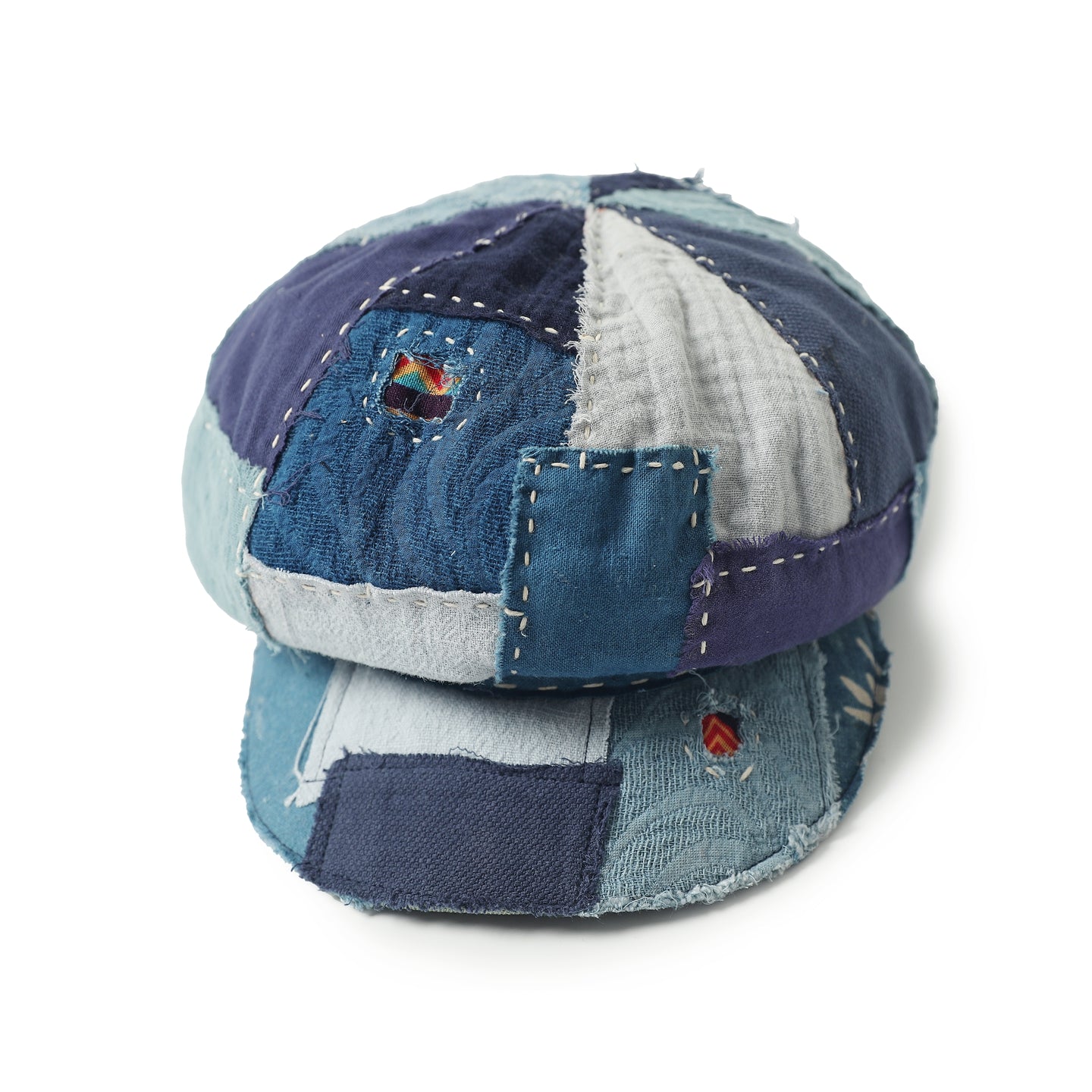 Original Handmade Japanese Boro Patchwork Octagonal Hat Painter Hat Blue Dye Vintage Hat for Men and Women