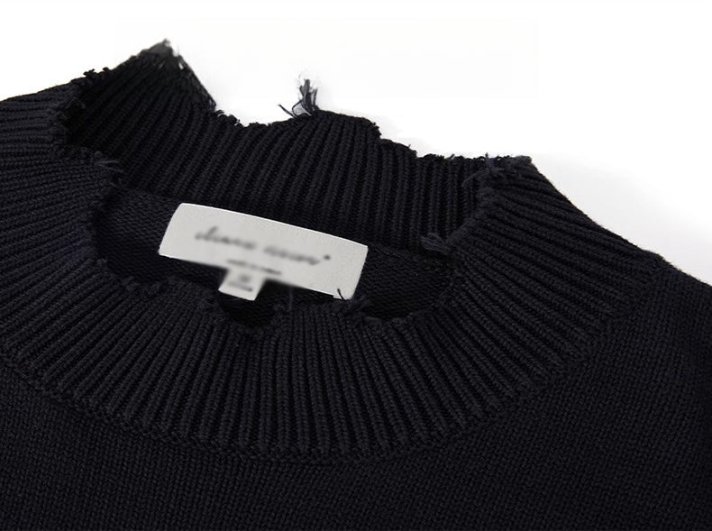 Men's Retro Cross Embroidered Distressed Knit Sweater – High Street American Style Casual Winter Pullover Jacket