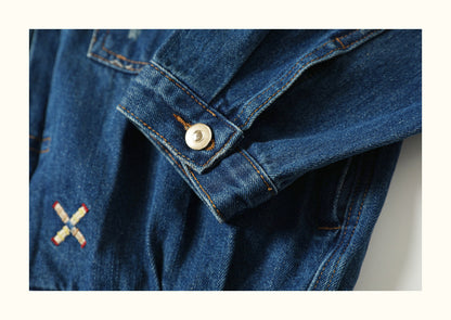 AMI Vintage Distressed Japanese-Style Denim Jacket – Heavy-Duty Embroidered Coat for Men