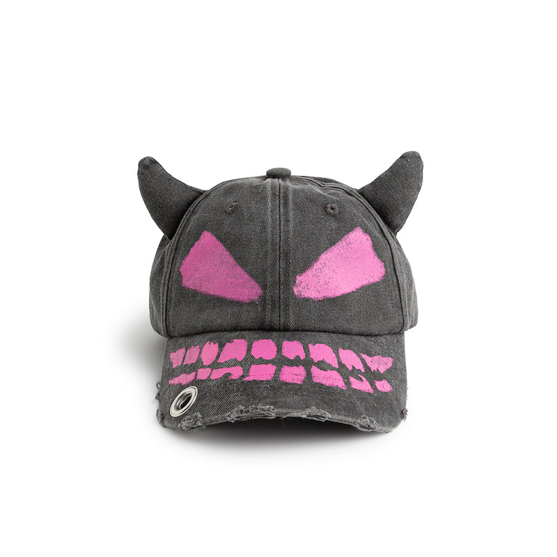 "Little Devil" Hand-painted Washed Distressed Embroidered Baseball Cap for Men and Women Spring Summer