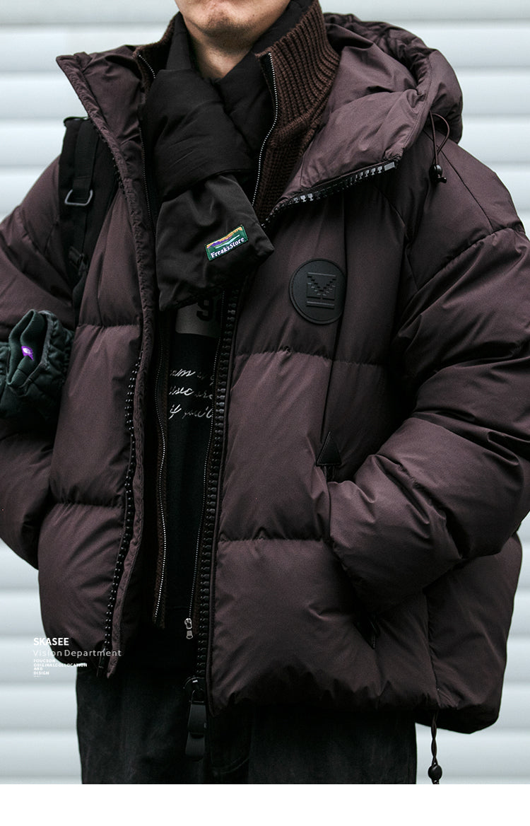 Detachable Fake Two-Piece Wool Collar Puff Feel Down Jacket Men Winter Trendy Loose Thickened Plaid Pattern Coat Trendy