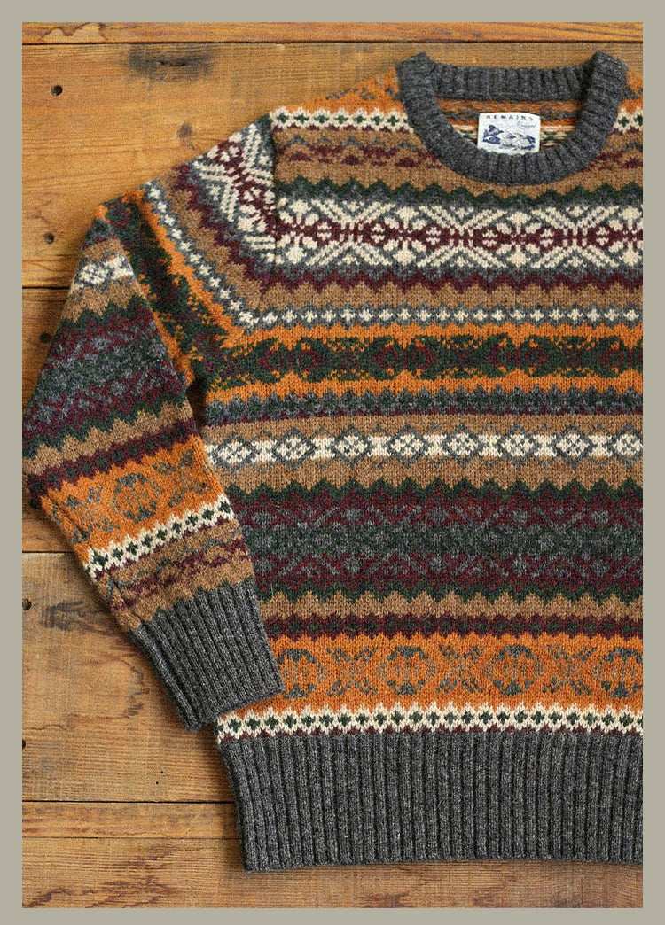 Vintage Floral Fair Isle Shetland Wool Sweater – Unisex Long Sleeve