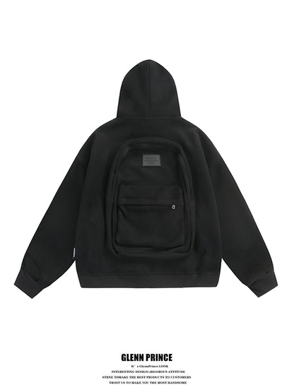 American Style Trendy Brand 3D Backpack Hooded Cardigan Sweatshirt Men Spring Niche Design Zipper Jacket