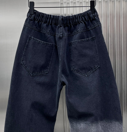 Men's 2025 Spring Japanese Retro Gradient Washed Jeans - Street Style Patchwork Straight Pants