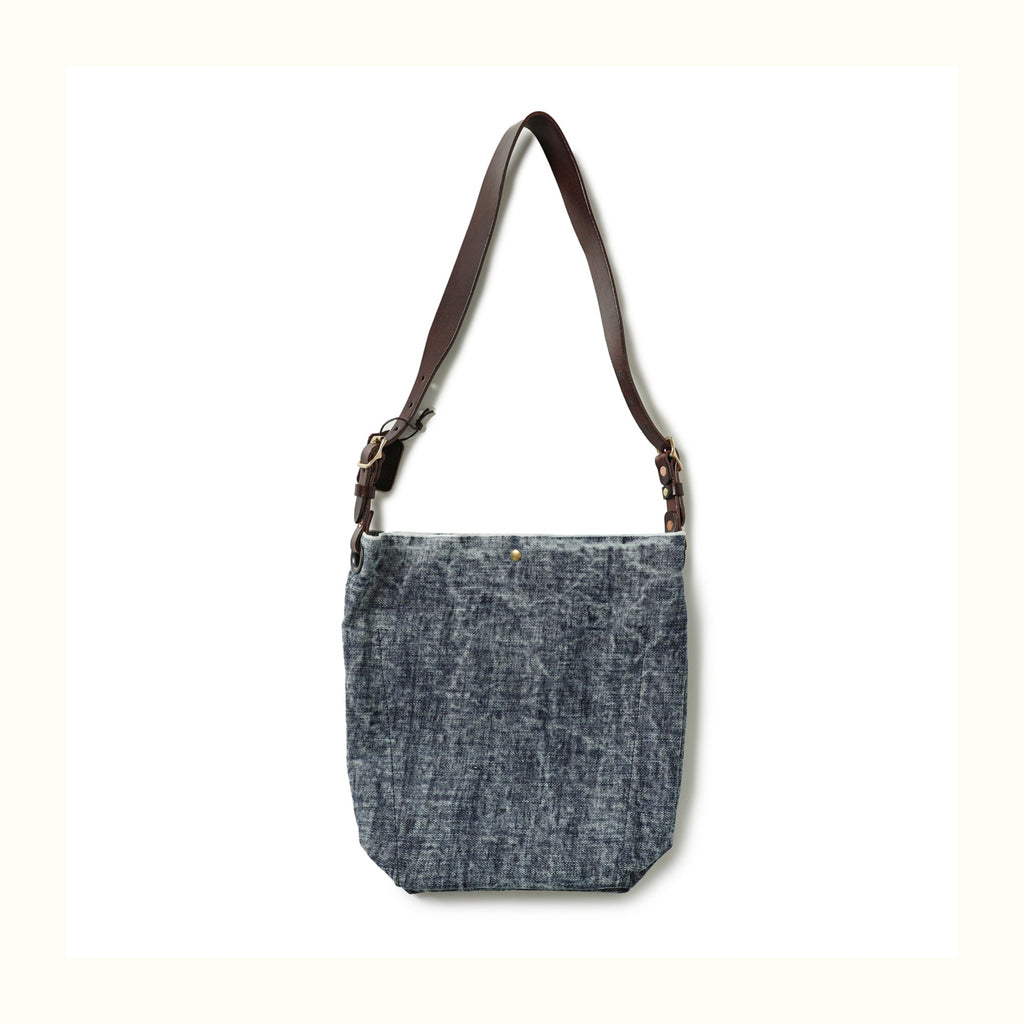 Pure Copper Hardware Imported Vegetable-Tanned Leather Hobo Bag with Denim Large Capacity Casual Bucket Bag Crossbody Bag