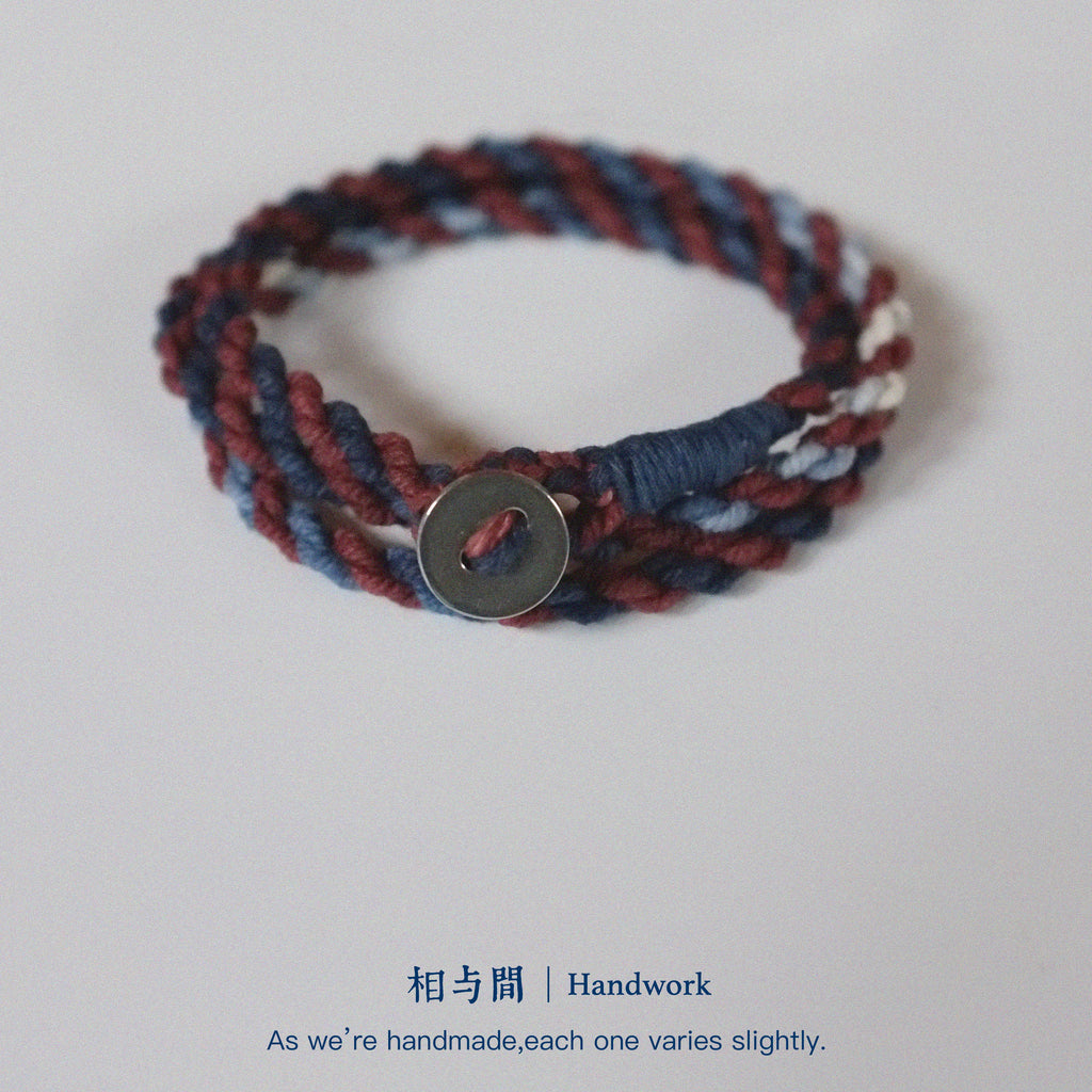 Original Four-Strand Weaving Blue Dyed + Madder Red Hand Rope Cotton Linen Niche Couple Retro Multi-Twist Bracelet