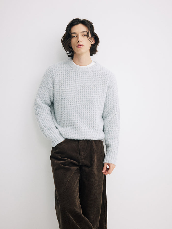 Coke Life Carpem Unisex Winter Sweater - 8% Long Camel Wool Pineapple Check Loose Crew Neck Base Top