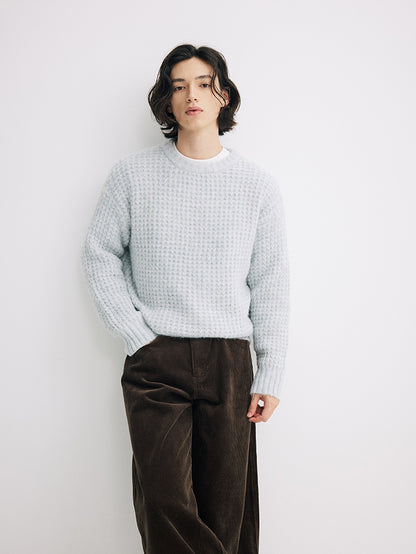 Coke Life Carpem Unisex Winter Sweater - 8% Long Camel Wool Pineapple Check Loose Crew Neck Base Top