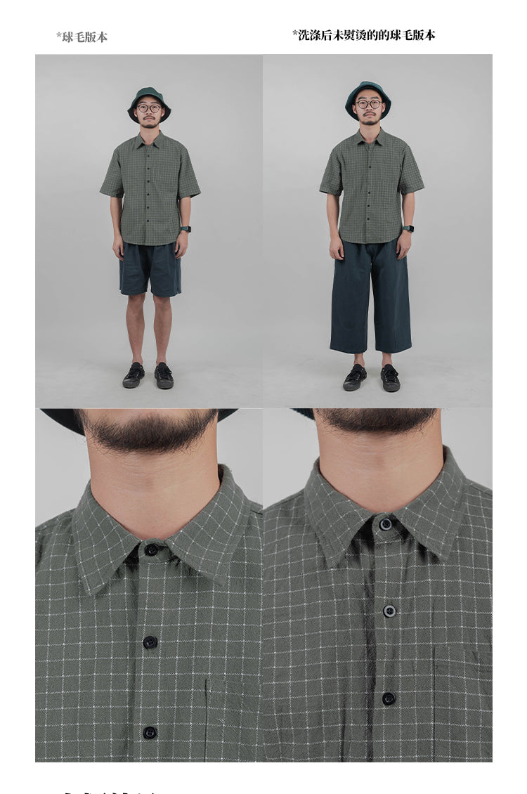 Summer Plaid Short Sleeve Shirt Fleece Unisex Loose Japanese Style Literary Casual Thin Versatile Shirt