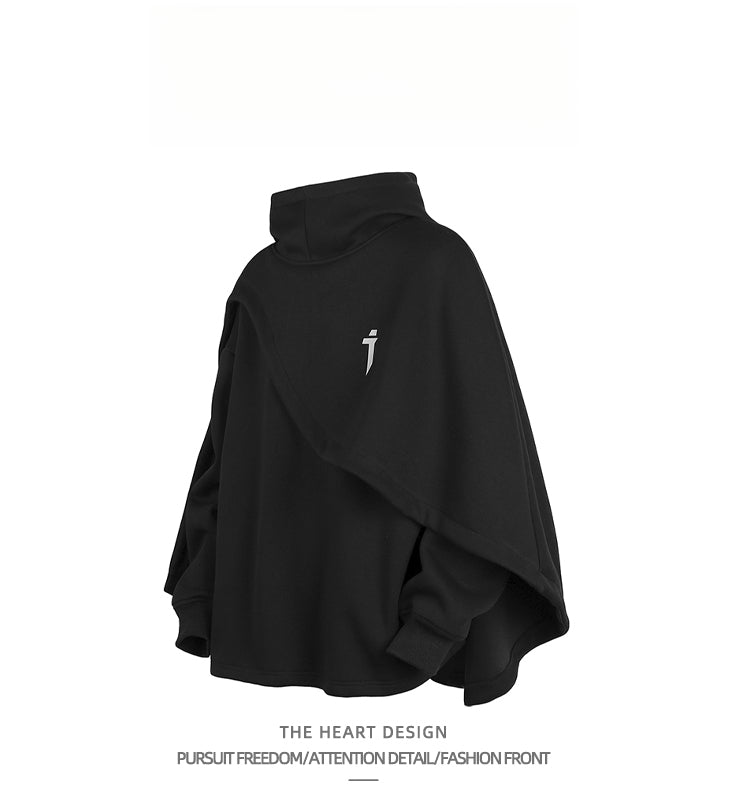 High-Neck Hooded Sweatshirt – Autumn/Winter Loose “Two-Piece” Layered Cape Jacket for Men