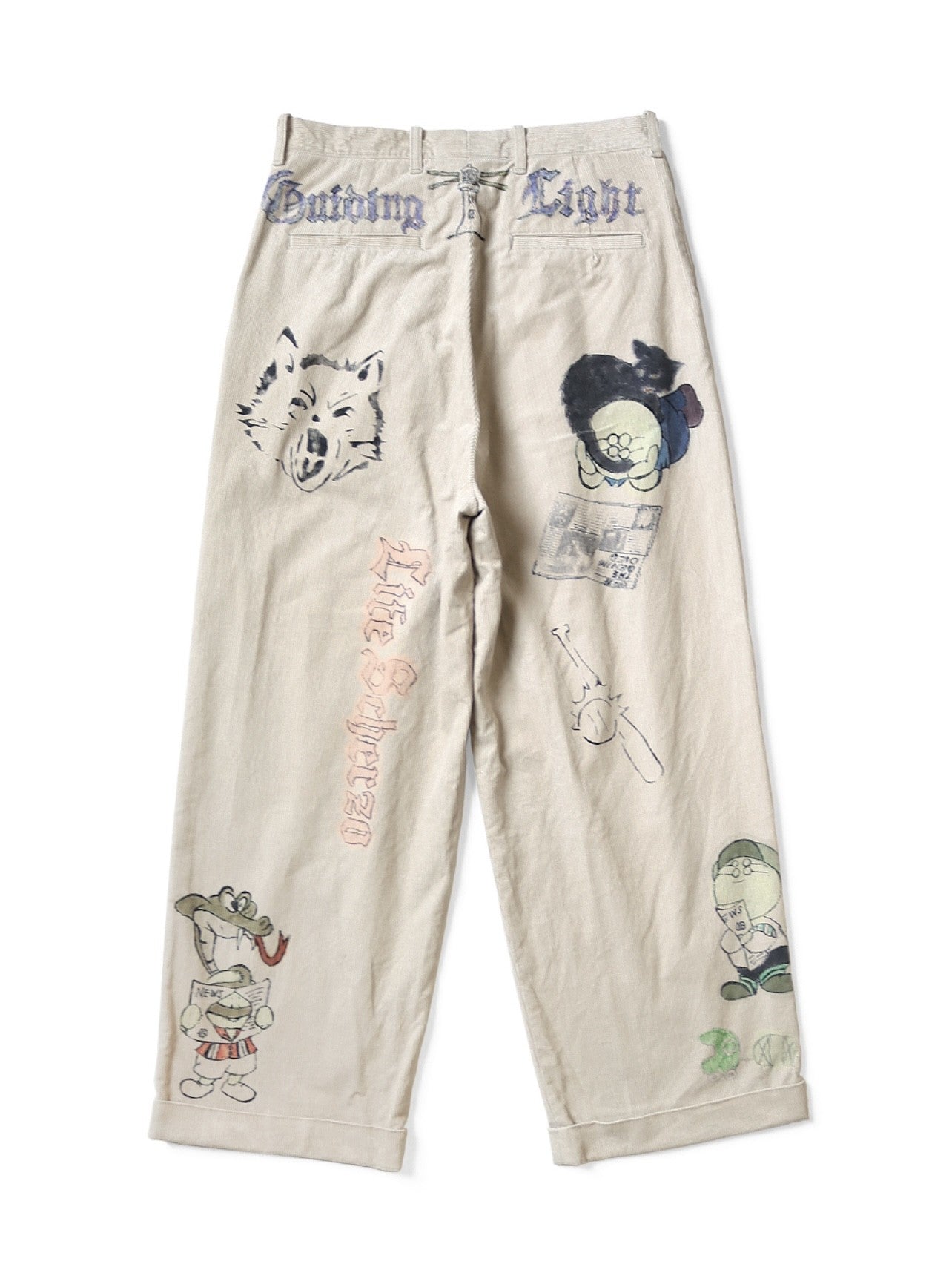 25AW KAPITAL Style Japanese Retro Corduroy Washed Vintage Fun Print Casual Pants