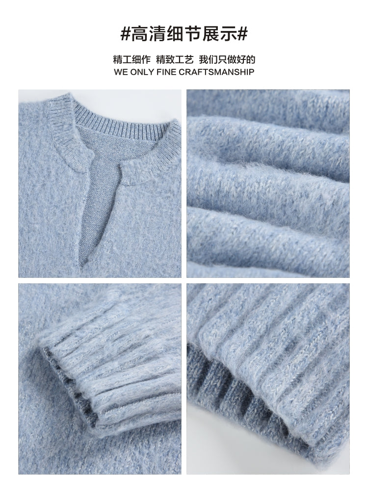 GPstudio American Style Trendy Brand Seahorse Wool V-Neck Sweater for Men Spring Melad Brown Lazy Top Knitted Shirt