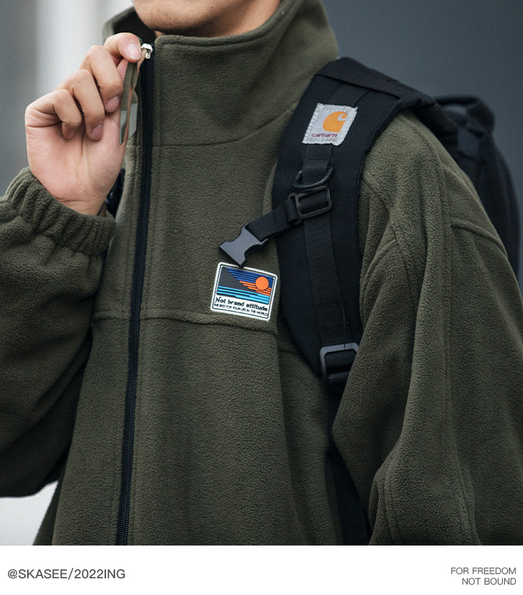 25 Winter Fleece Cardigan Cotton Jacket Men's Trendy Loose Couple Sweatshirt Men's BF Style Stand Collar Casual Top Coat