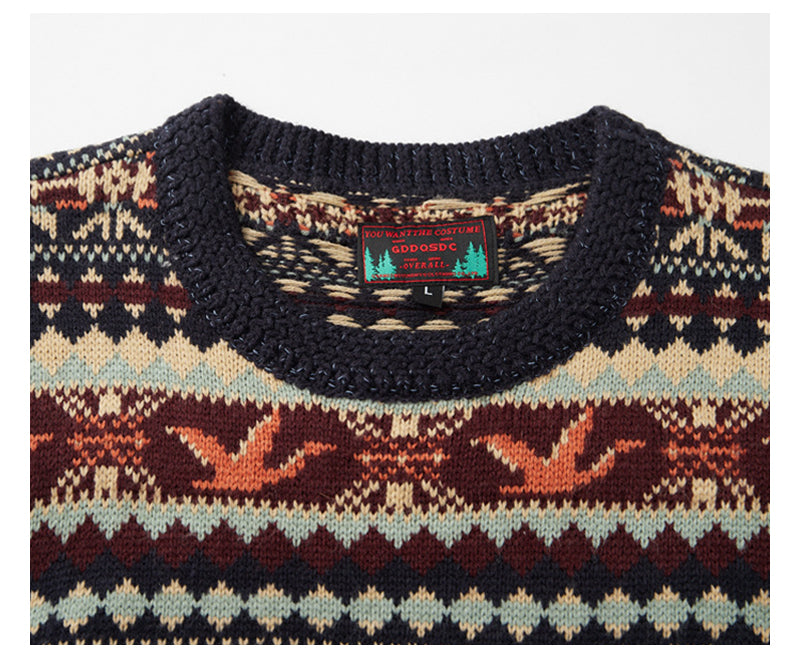 Scandinavian-British Retro Fair Isle Sweater – Loose Wool/Cashmere Blend (Unisex)