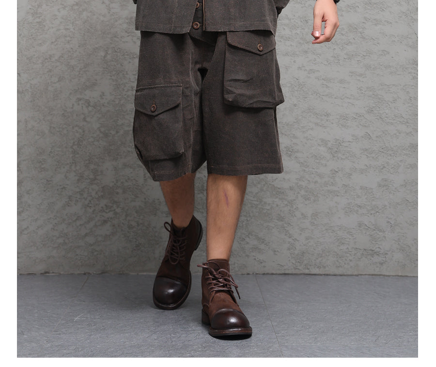 Wild Silk Cuban Collar Half Sleeve Shirt Men's Dye Yam Dyed Tussah Silk Aloha Retro Short Sleeve Shirt Summer