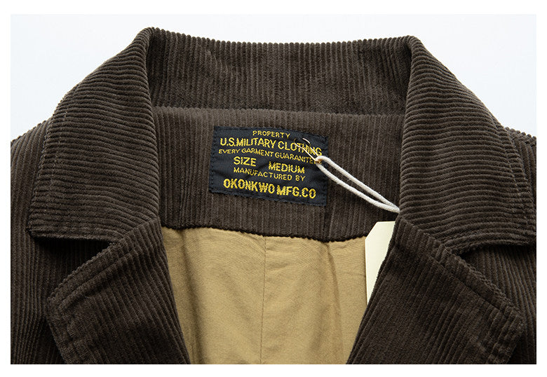 American Retro Amekaji Corduroy Safari Blazer - Casual Suit Jacket (Men)