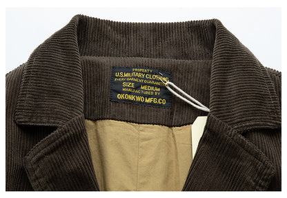 American Retro Amekaji Corduroy Safari Blazer - Casual Suit Jacket (Men)