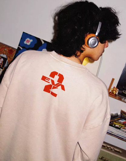 Evangelion Asuka Unit-02 Sweatshirt - Washed Vintage Cotton Crewneck (Unisex)