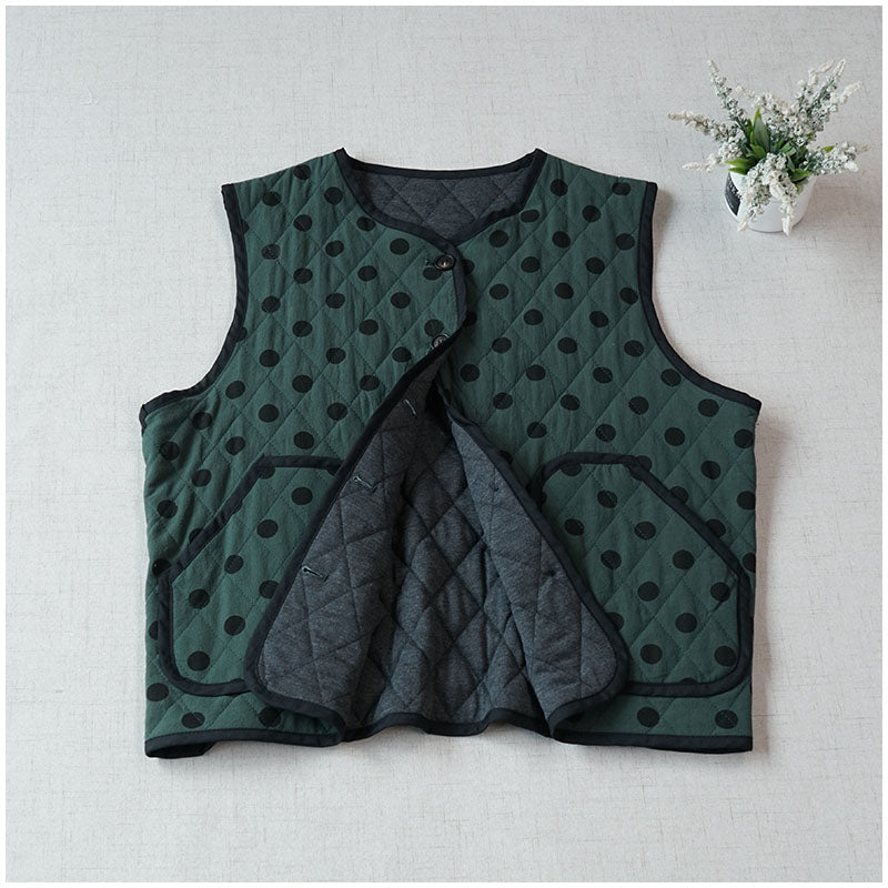 Quilted Cotton Padded Vest — Retro Single-Breasted Sleeveless Outerwear for Autumn/Winter
