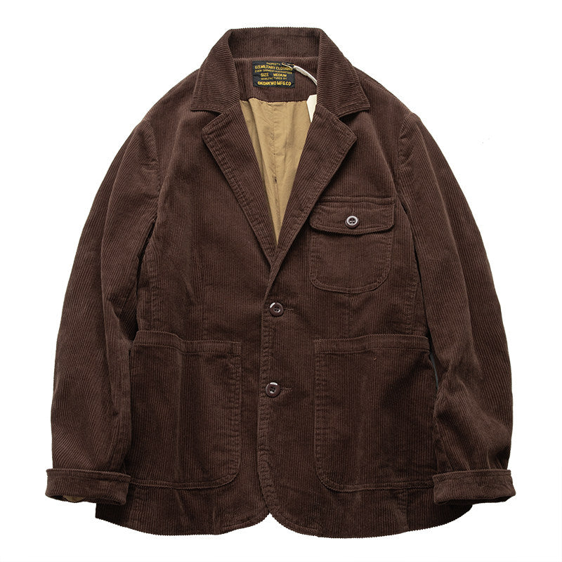 American Retro Amekaji Corduroy Safari Blazer - Casual Suit Jacket (Men)
