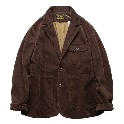 American Retro Amekaji Corduroy Safari Blazer - Casual Suit Jacket (Men)