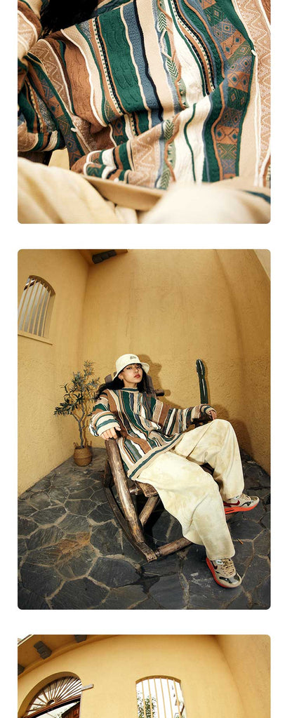 Medria New Year Limited Edition Sweater - Retro Bitter Melon Stripe Multi-Color Pullover