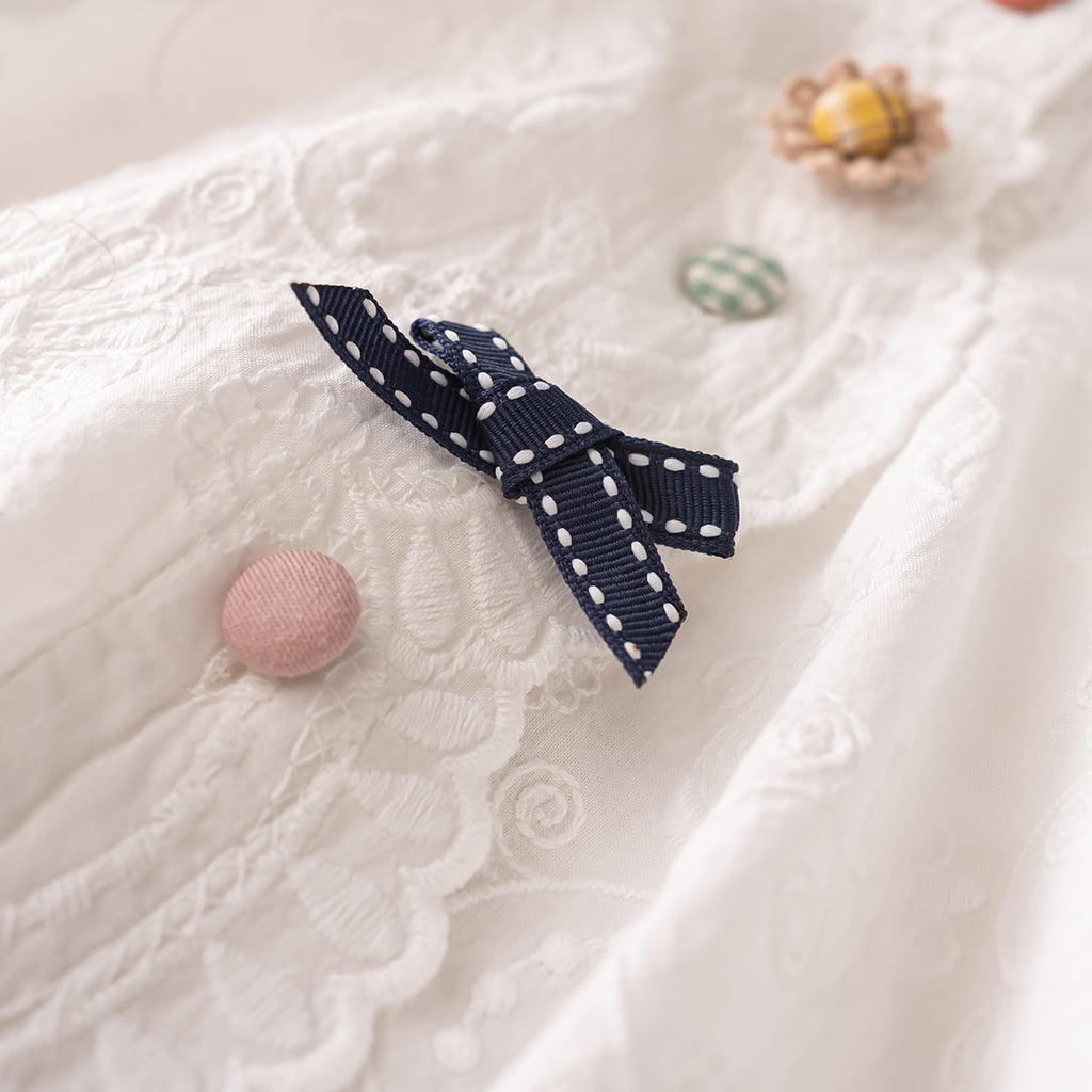 Japanese Style Ruffled Stand Collar Shirt – Color-Button Bow Long Sleeve Top