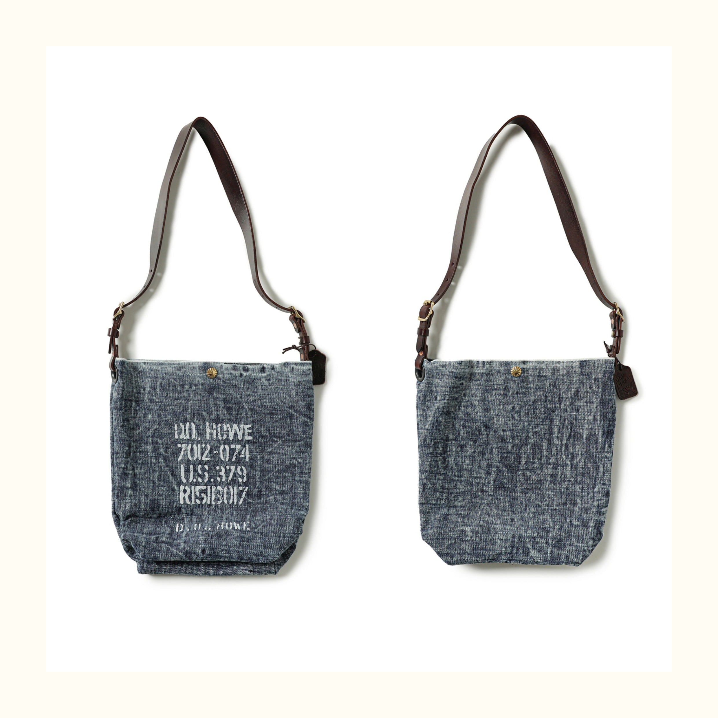 Pure Copper Hardware Imported Vegetable-Tanned Leather Hobo Bag with Denim Large Capacity Casual Bucket Bag Crossbody Bag