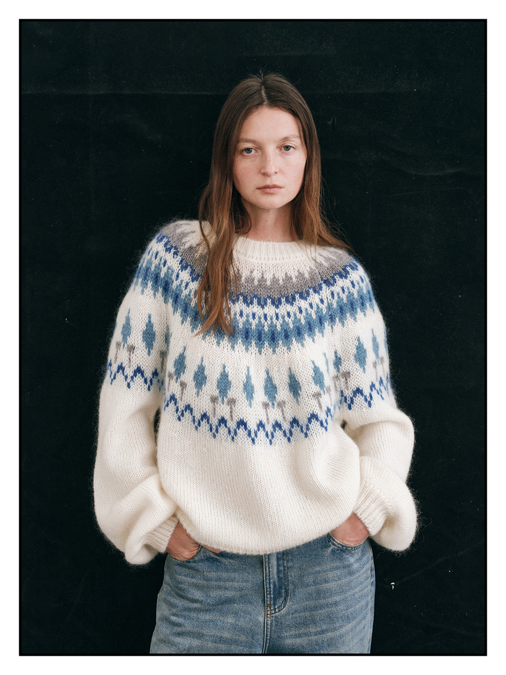 Shyshy Natural Color Block High-Price Mohair Fair Isle Sweater for Women Autumn Winter High-End Loose Pullover Top