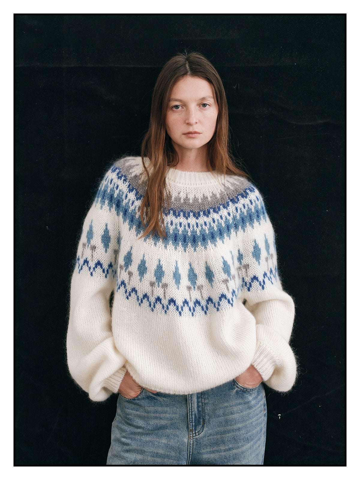 Shyshy Natural Color Block High-Price Mohair Fair Isle Sweater for Women Autumn Winter High-End Loose Pullover Top