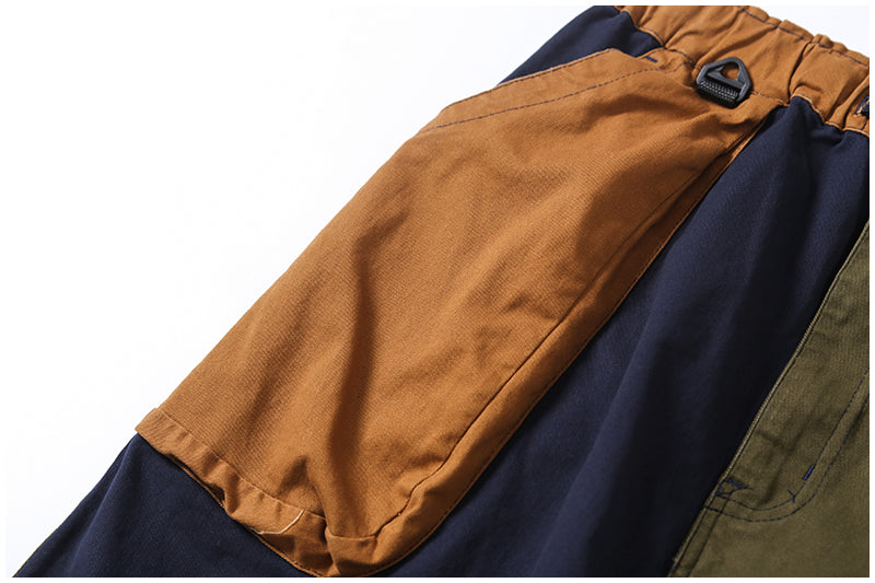 Japanese-Style Patchwork A-Line Skirt – Retro Loose Fit with Elastic Waist & Pockets