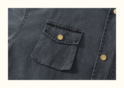 Vintage Washed Multi-Pocket Workwear Jacket – Stand Collar, 2025 Retro Streetwear for Men