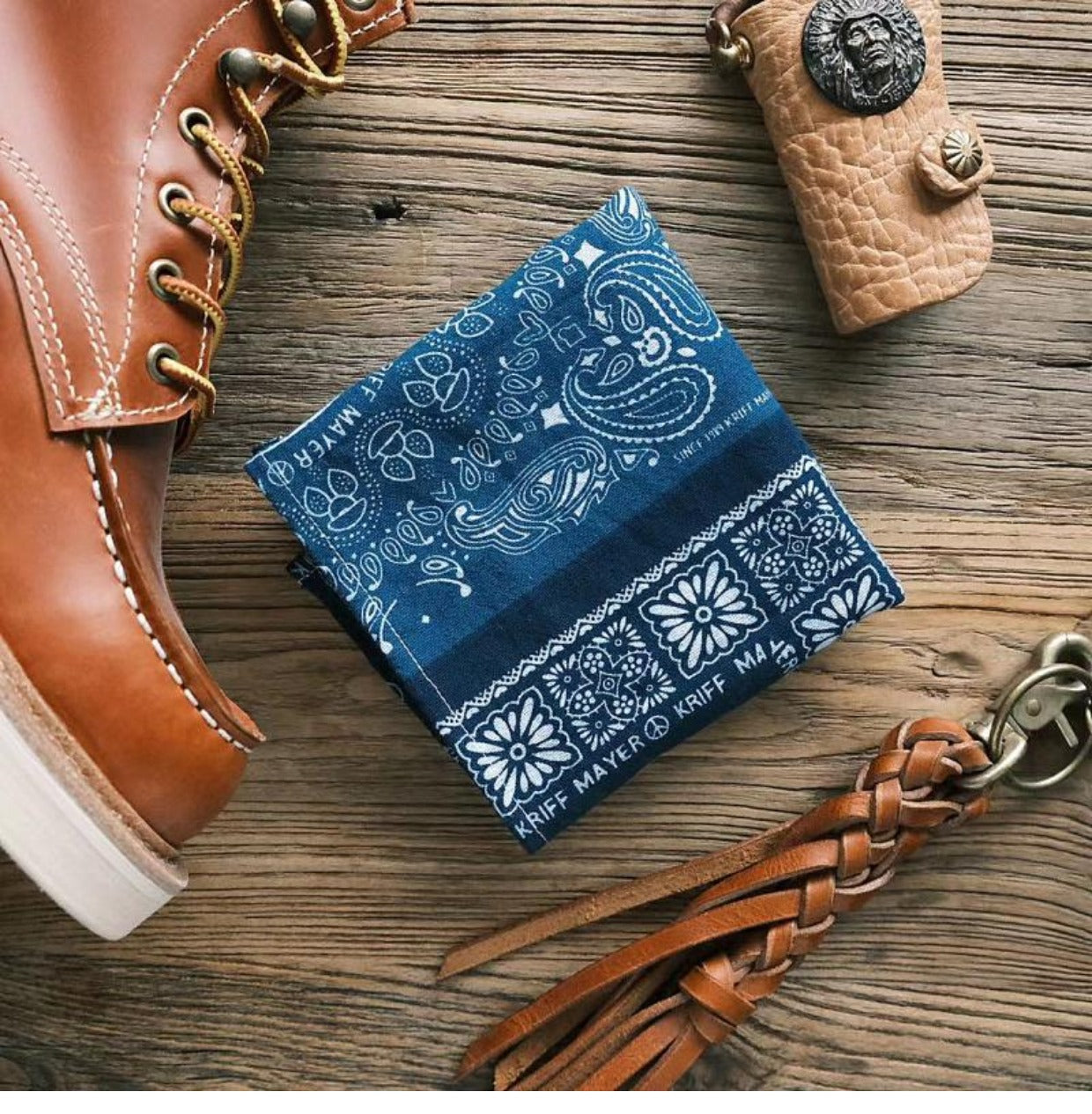 Cashew Flower Patchwork Baijia Cloth Printed Washed Blue Dyed Indigo Square Scarf Handkerchief Headscarf American Retro Motorcycle