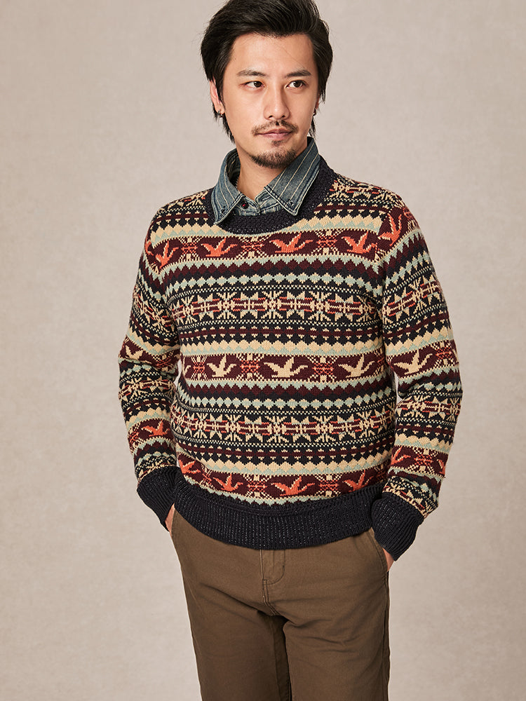 Scandinavian-British Retro Fair Isle Sweater – Loose Wool/Cashmere Blend (Unisex)