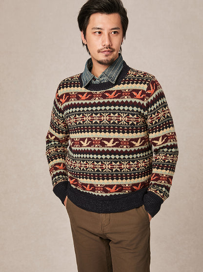 Scandinavian-British Retro Fair Isle Sweater – Loose Wool/Cashmere Blend (Unisex)