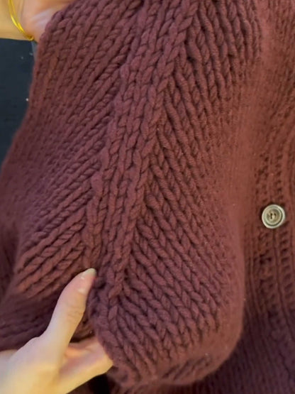 Mustard Green Cable-Knit Half-Turtleneck Sweater Coat - Thick Cardigan (Women)