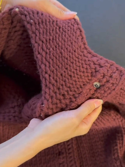 Mustard Green Cable-Knit Half-Turtleneck Sweater Coat - Thick Cardigan (Women)