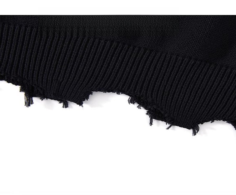 Men's Retro Cross Embroidered Distressed Knit Sweater – High Street American Style Casual Winter Pullover Jacket