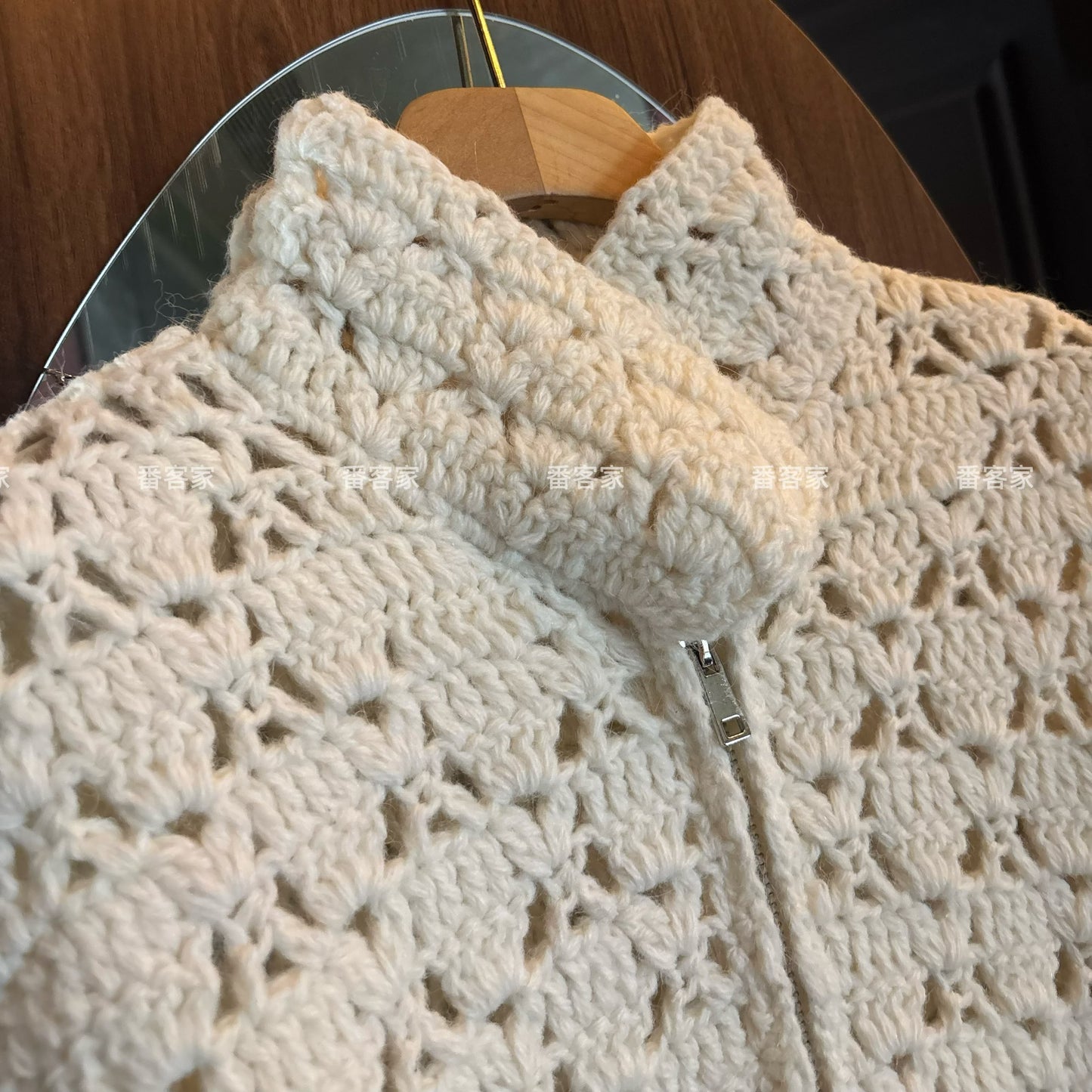 Women's Sweet Hollow Crochet Cardigan - Handmade Wool Blend Zipper Knitted Lazy Style Outerwear