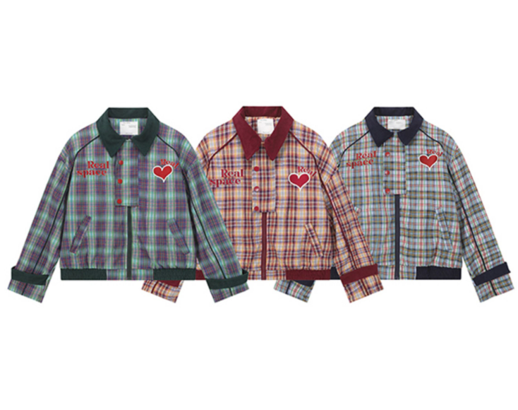 Plaid Embroidery Contrast Casual Jacket – Hold Colour Unisex