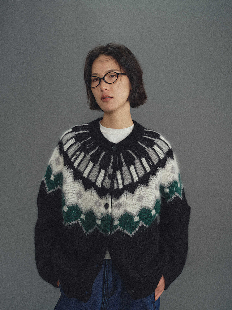 Shyshy Two Colors Choose Your Price Mohair Raw Materials Hand-Painted Design Sense Fairisland Sweater Cardigan Wool Top