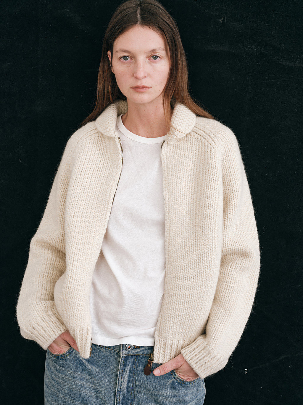 Shyshy Hand-Playing Knitting Needle-Sense Loom Retro Peter Pan Collar Four-Color 100% Wool Thick Stick Sweater Cardigan