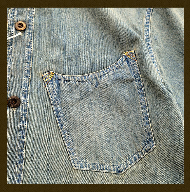 Summer Cotton Denim Short Sleeve Shirt Amekaji Retro Casual New Arrival