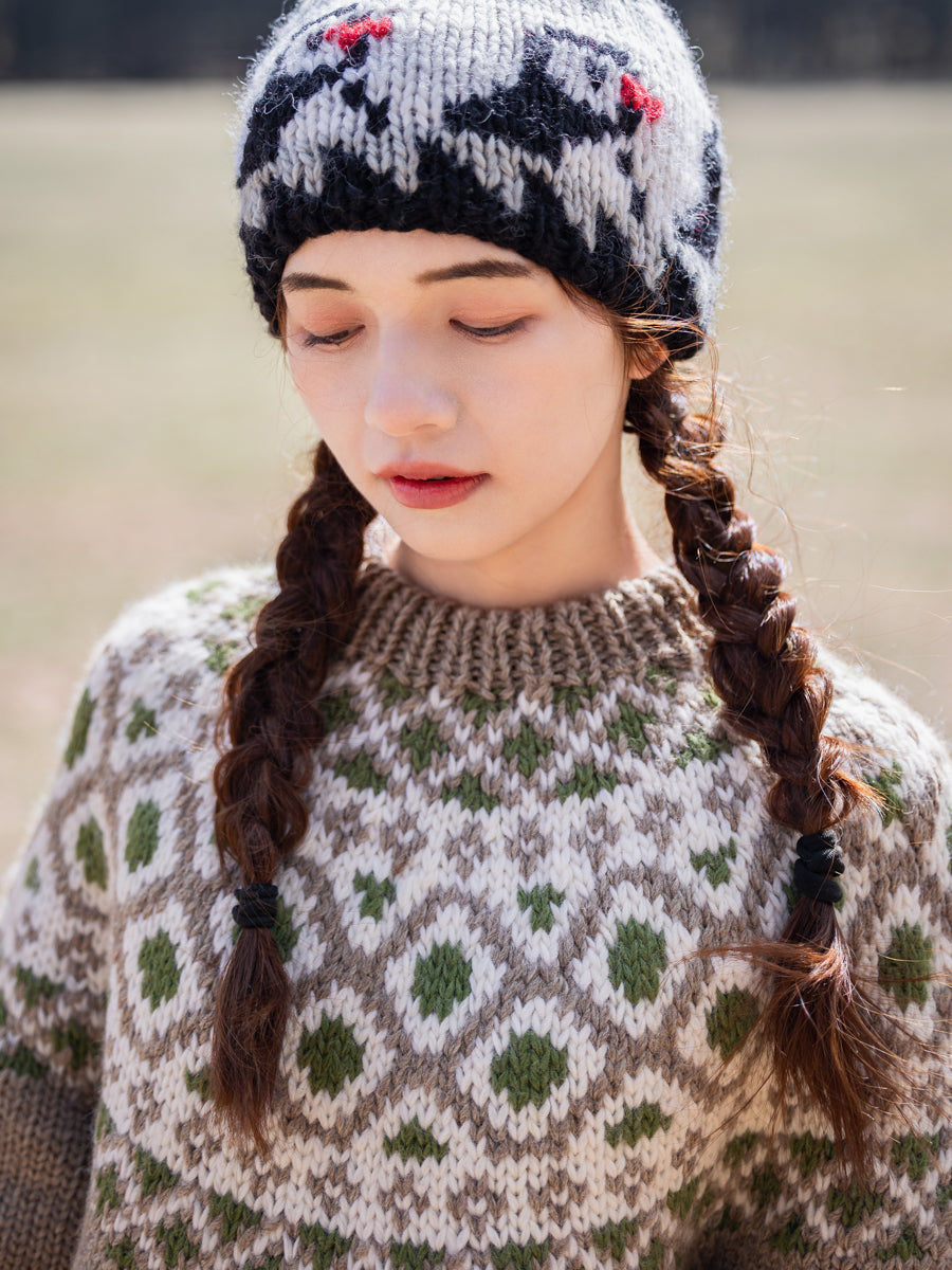 Handmade Iceland Sweater for Women Pullover Light Brown Thick Loose Nordic Retro Wide Knit College Style Travel Photography Niche